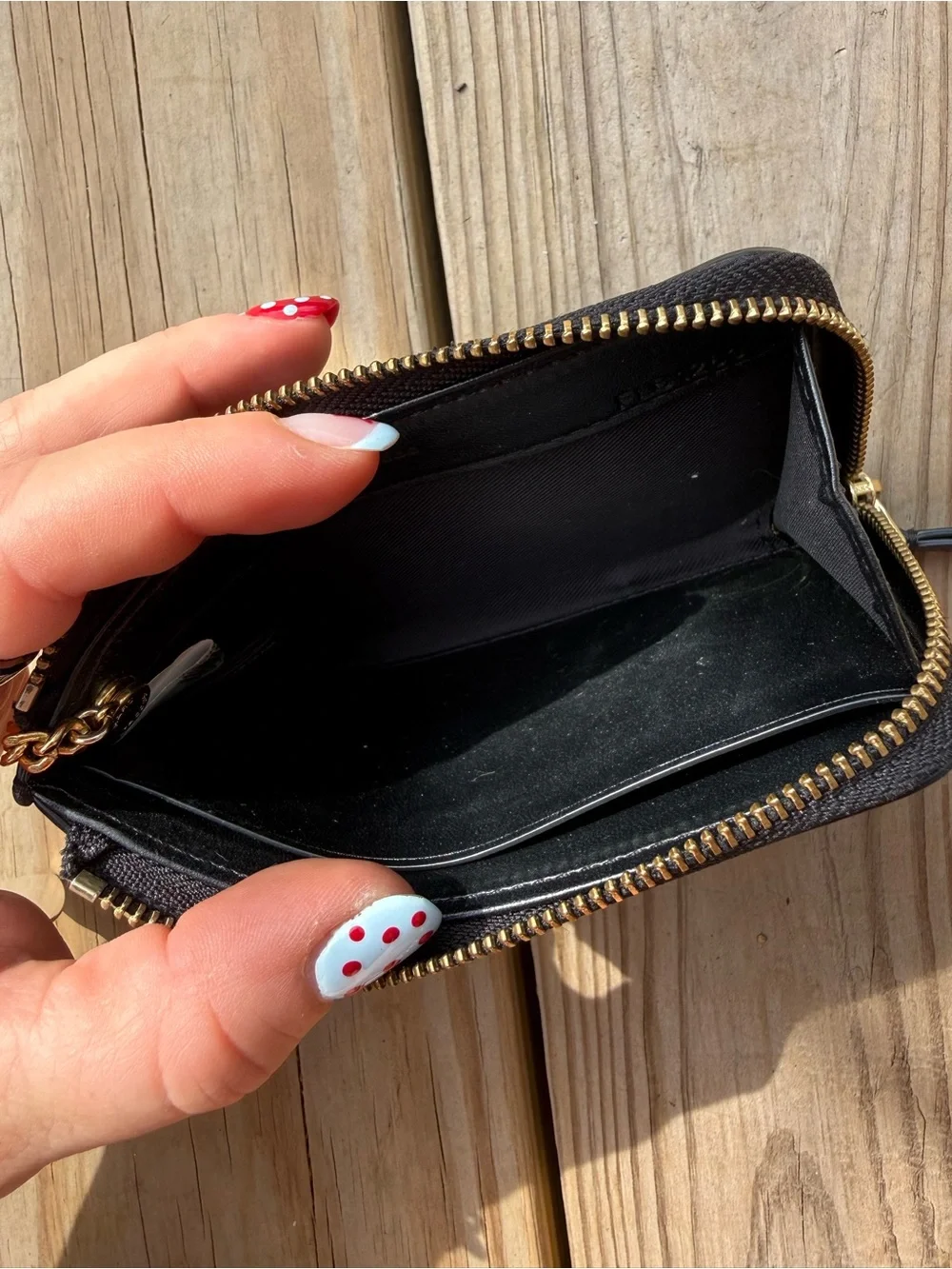 Marc Jacobs Black Leather Zip Card Holder with Gold Hardware